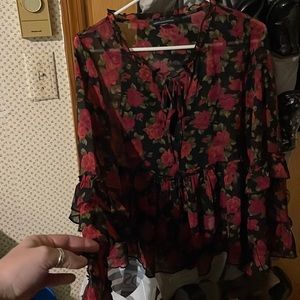 American eagle blouse with tank underneath- size small black floral